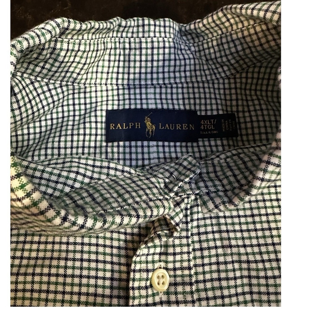 Ralph Lauren Mens 4XLT Green Navy Check Button Down Shirt Long Sleeve Tall 4TGL